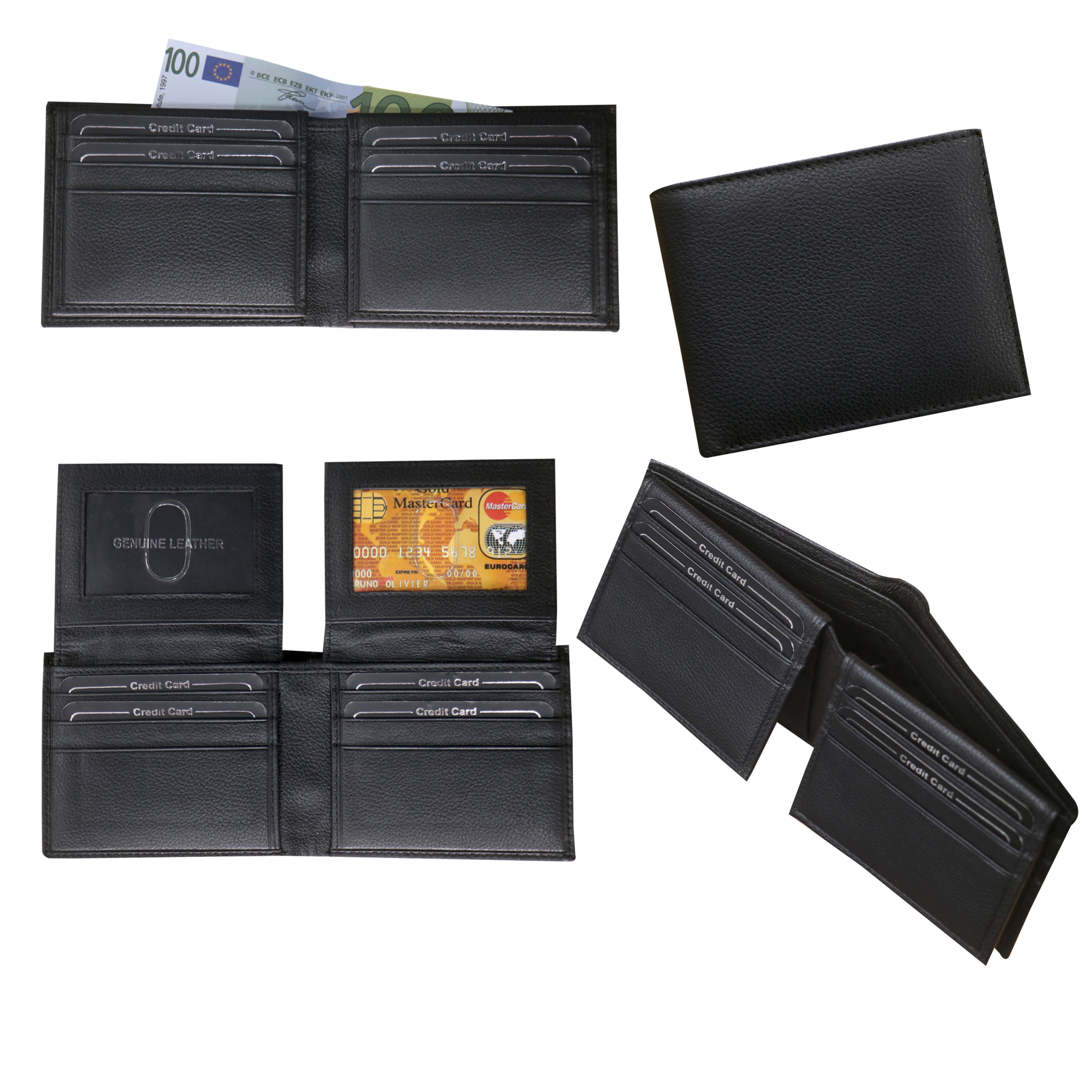 Jet Black Slim Bifold Leather Wallet